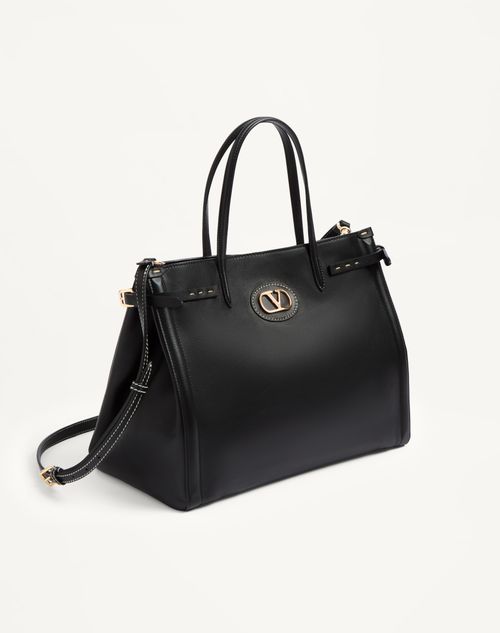 Valentino Garavani - Valentino Garavani Antibes Medium Calfskin Shopping Bag - Black - Woman - Totes